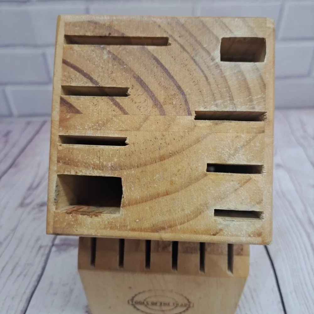 Kitchen Knife Block Wood Butcher Block Style 14 Slots Cutters Sharpener Steak 9